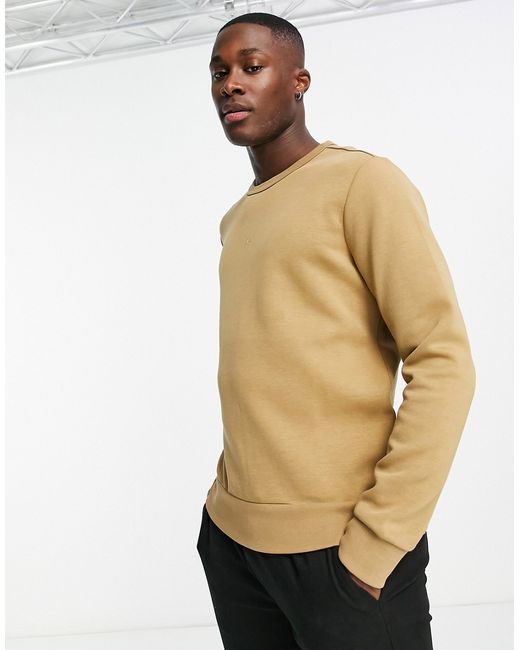 Polo Ralph Lauren central icon logo double knit sweatshirt in khaki tan-