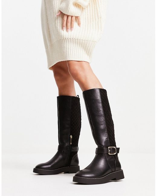 River Island quilted buckle high leg boot in