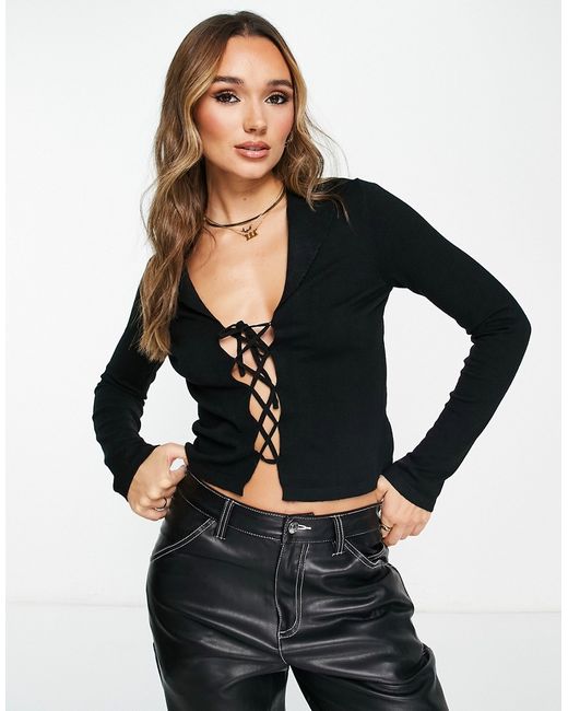 Na-Kd lace up knit top in