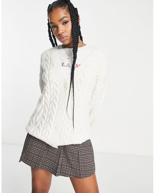 Pull & Bear cable knit oversized cardigan in ecru-