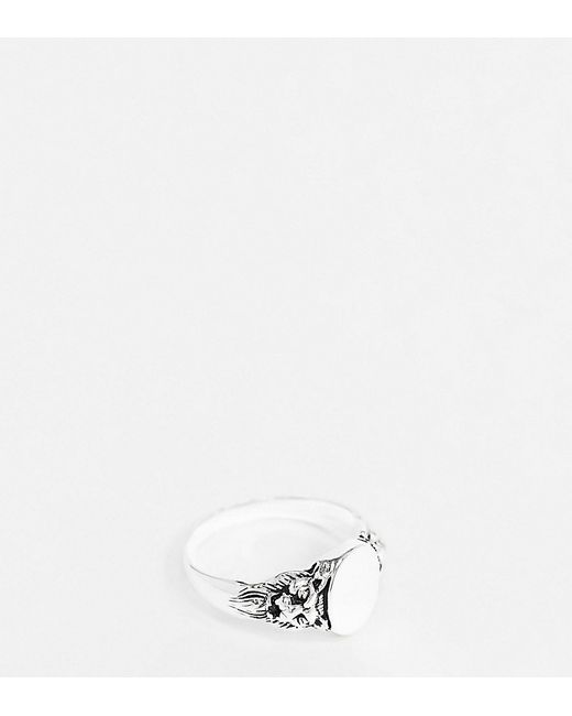 Asos Design sterling signet ring with lion design in burnished