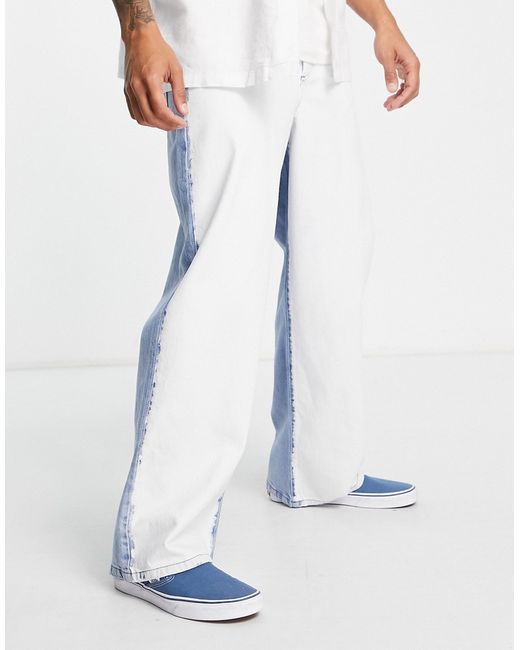 Topman extreme baggy jeans in white blue splice-