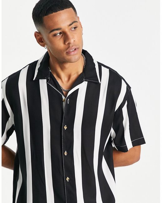 Jack & Jones Originals stripe revere collar shirt in