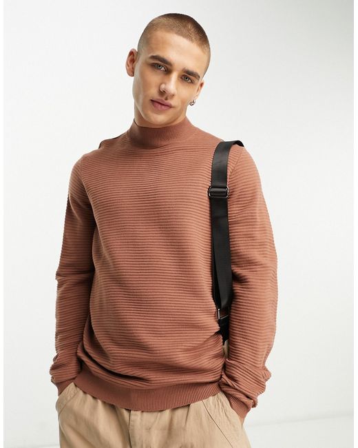 Harry Brown knitted rib mock neck sweater in