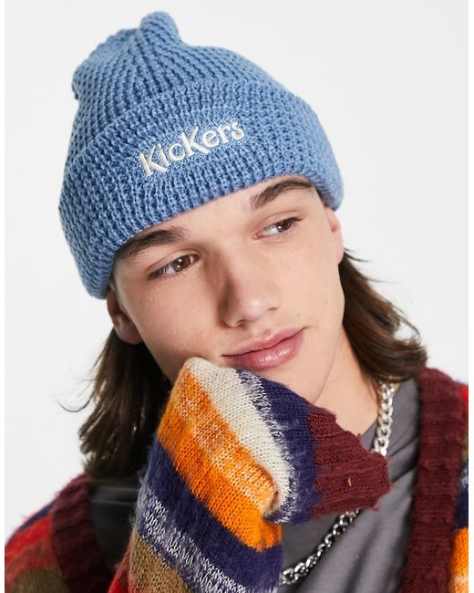 Kickers waffle beanie in blue with logo embroidery-