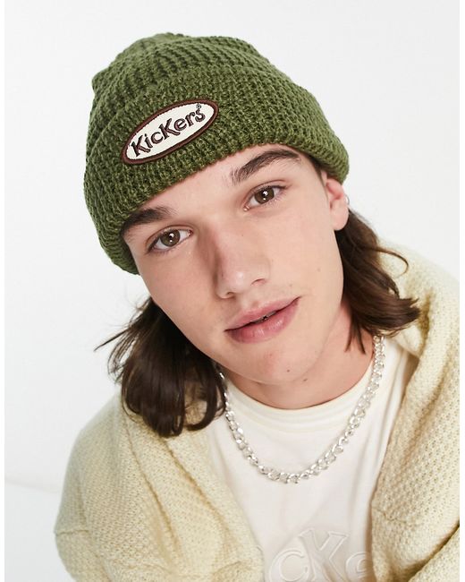 Kickers waffle beanie in with logo embroidery
