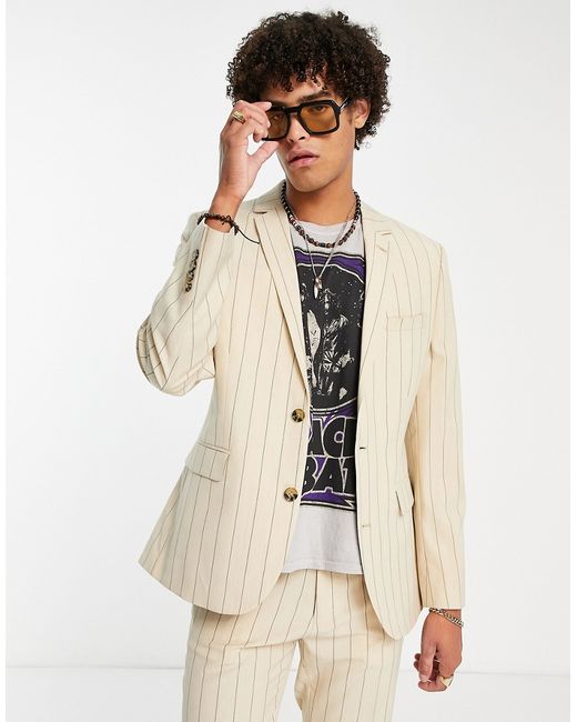 Asos Design skinny suit jacket in tonal stone stripe-