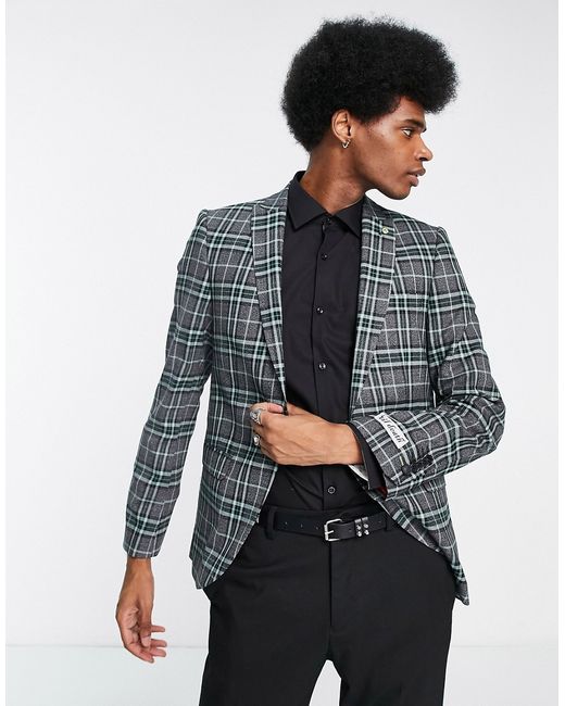 Twisted Tailor Ladd suit jacket in gray and tartan check
