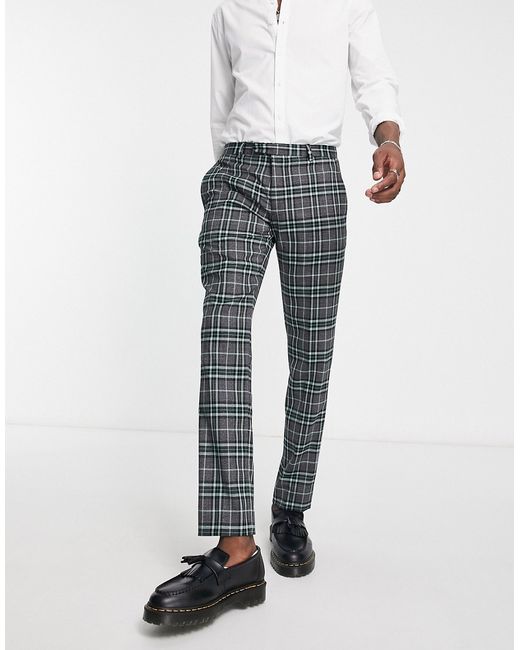 Twisted Tailor ladd suit pants in gray and tartan plaid