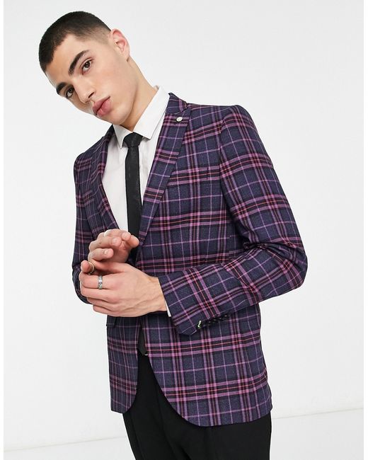 Twisted Tailor ladd suit jacket in and pink tartan plaid