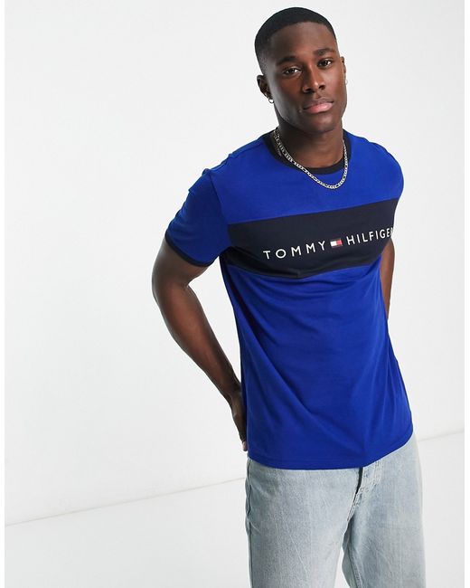 Tommy Hilfiger t-shirt with front stripe in blue-