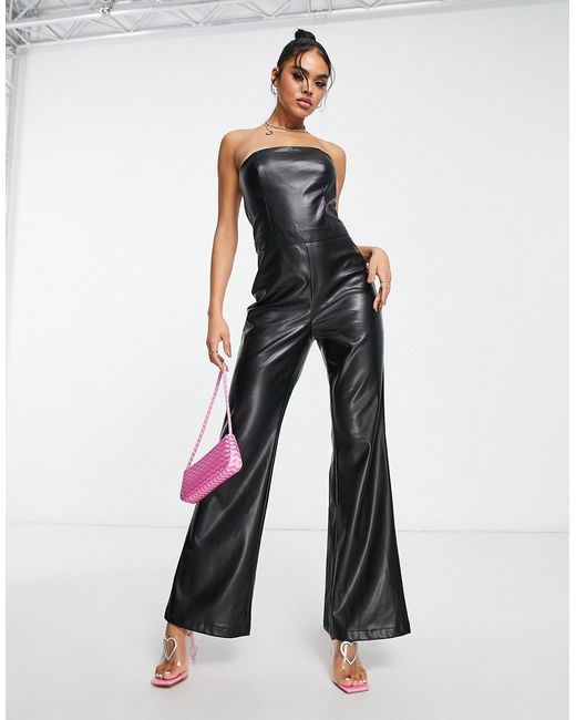 Aria Cove leather look bandeau jumpsuit in