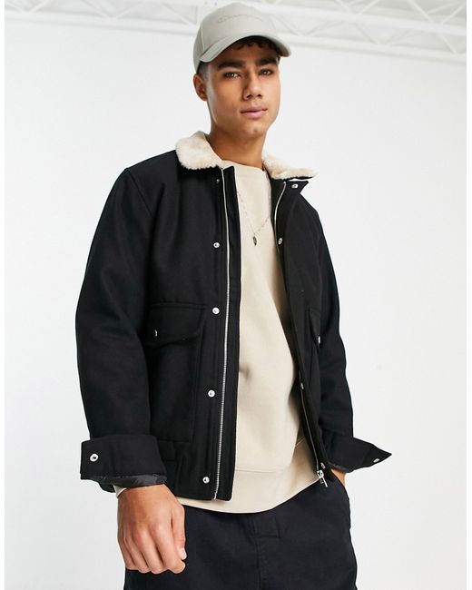 Jack & Jones Originals wool bomber jacket with faux fur collar in