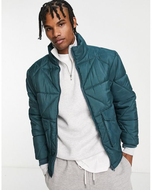 Another Influence diamond quilted puffer in teal-