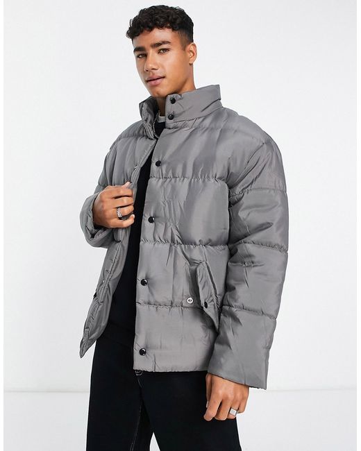 Another Influence drop shoulder puffer jacket in charcoal-