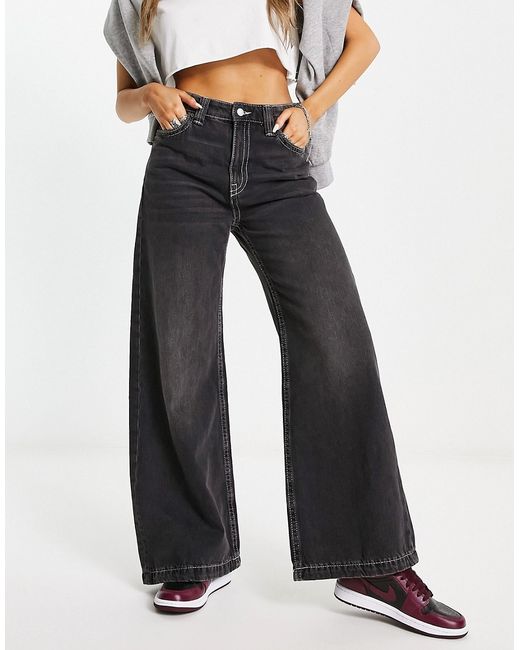 Weekday Duchess low rise baggy fit jeans in anthracite
