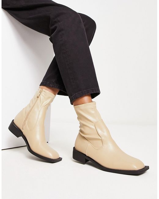 Raid Annelien square toe sock boots in oat milk exclusive to