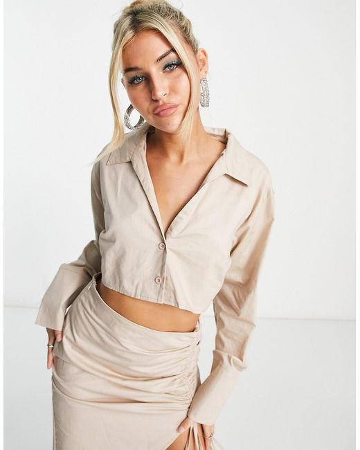 Public Desire cropped wide sleeve shirt in stone part of a set-