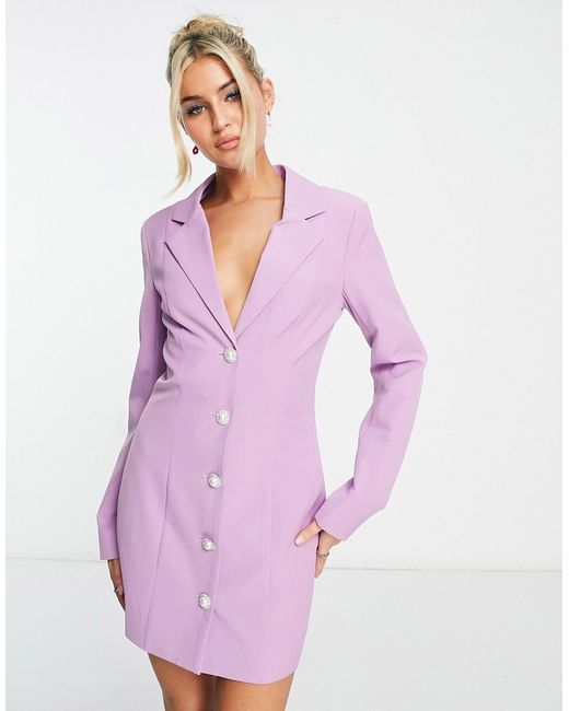 Public Desire blazer dress with pearl buttons in lilac-