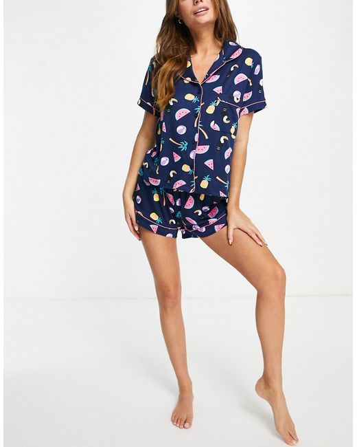 Chelsea Peers pineapple and toucan button up pajama shorts set in