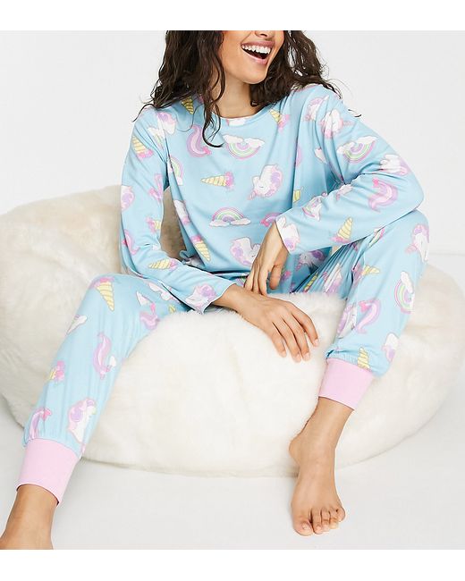 Chelsea Peers Petite unicorn rainbow long pajama set in