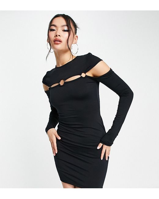 AsYou ring detail cut out long sleeve mini dress in