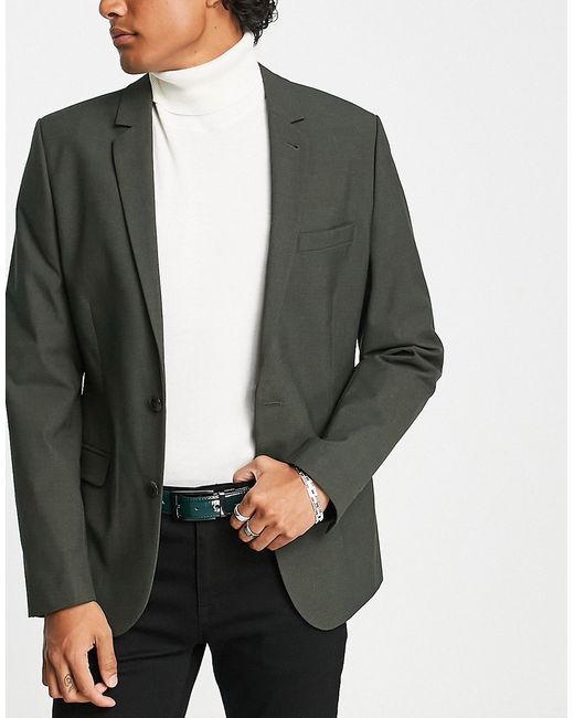 Asos Design super skinny blazer in khaki texture-