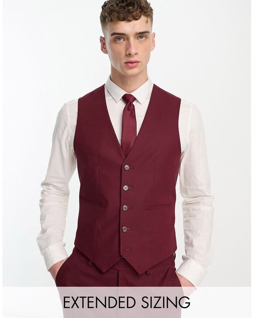 Asos Design super skinny linen mix vest in burgundy-