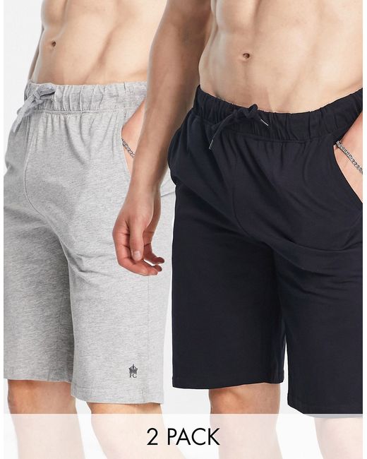 French Connection 2-pack lounge shorts in navy and light