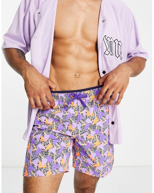 Nike Swimming 7 inch 90s printed shorts in purple-