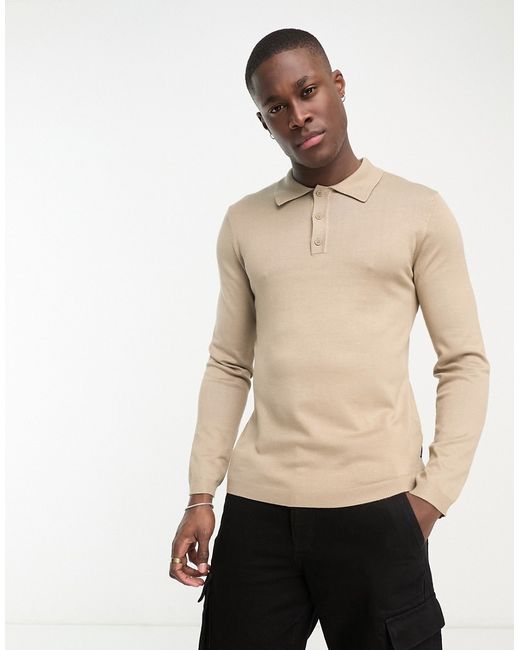 Only & Sons knit long sleeve polo in