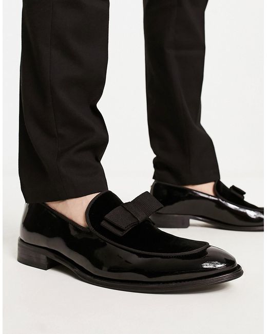 Noak made in Portgual loafer patent and velvet mix with bow detail
