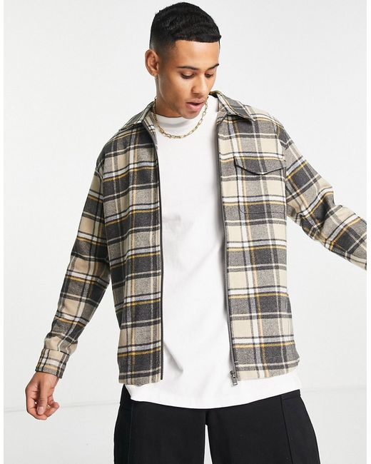 Selected Homme zip overshirt check jacket in