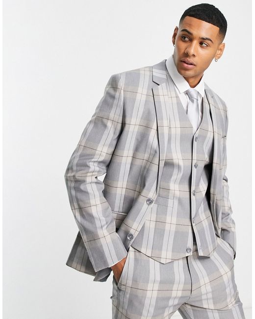Asos Design skinny suit jacket in plaid with charcoal highlight