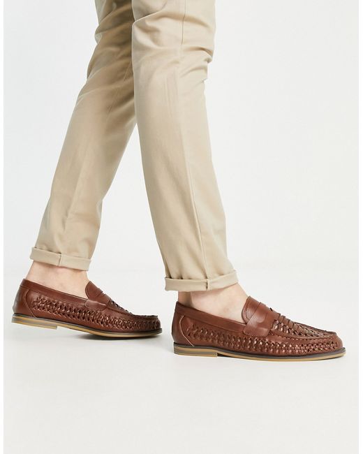 Truffle Collection faux leather woven penny saddle loafers in