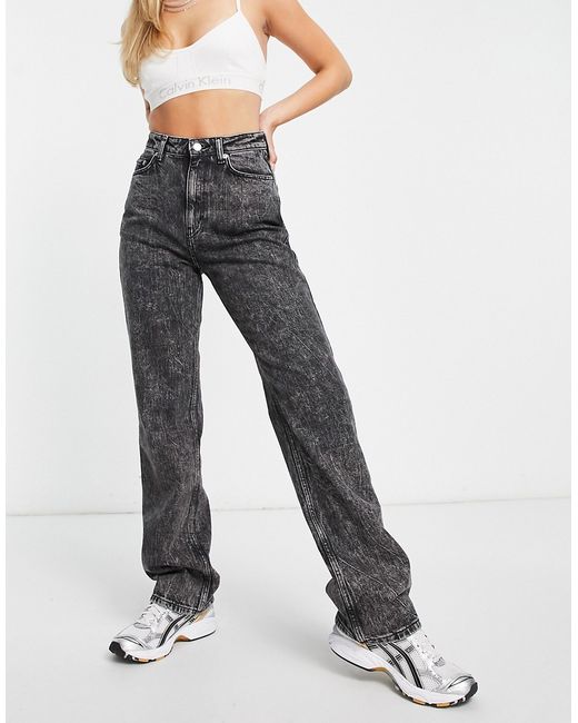 Weekday Rowe Extra high waist straight fit jeans in stonewash