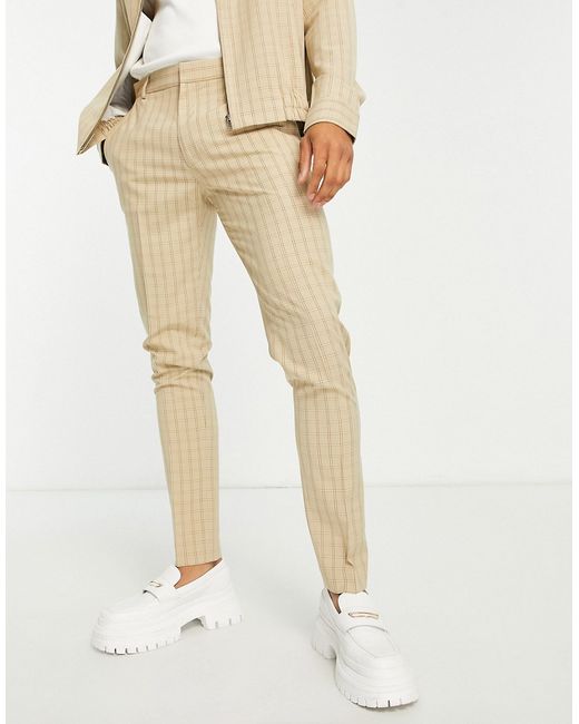 Asos Design smart skinny pants in stone grid check part of a set-