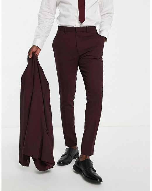 Asos Design Wedding super skinny suit pants in micro texture burgundy-