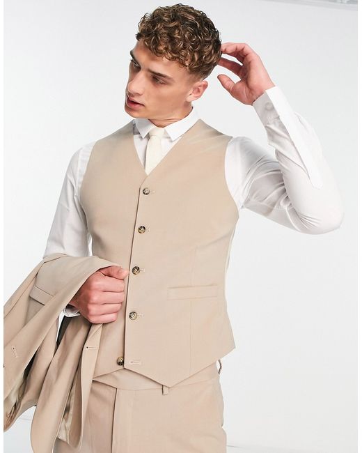 Asos Design skinny suit vest in dark stone-