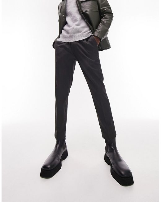 Topman skinny smart pants with elasticated waistband in charcoal-