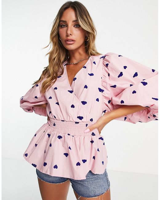 Y.A.S puff sleeve blouse in heart print