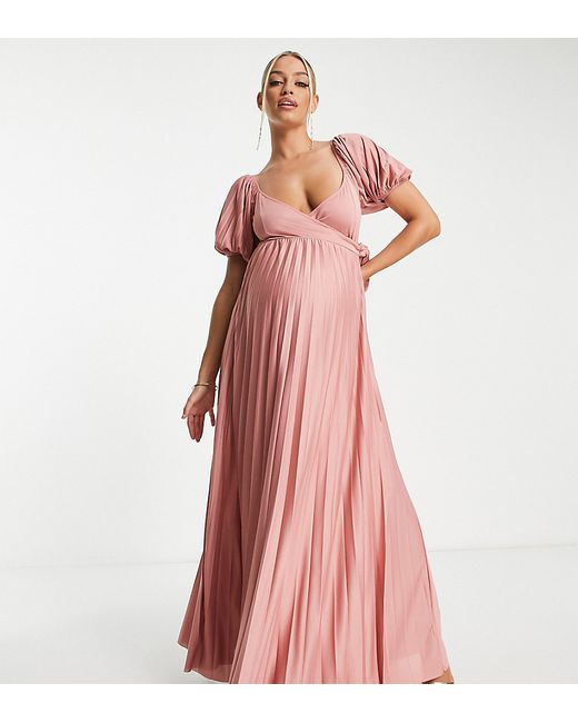 Asos Design Maternity puff sleeve wrap maxi dress in rose-