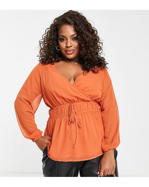 Simply Be shirred waist blouse in rust-