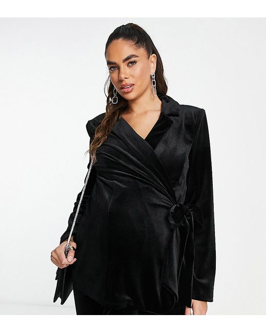 ASOS Maternity DESIGN Maternity velvet suit blazer with side wrap belt in