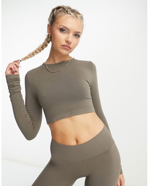 Pull & Bear long sleeve second skin top in taupe part of a set-