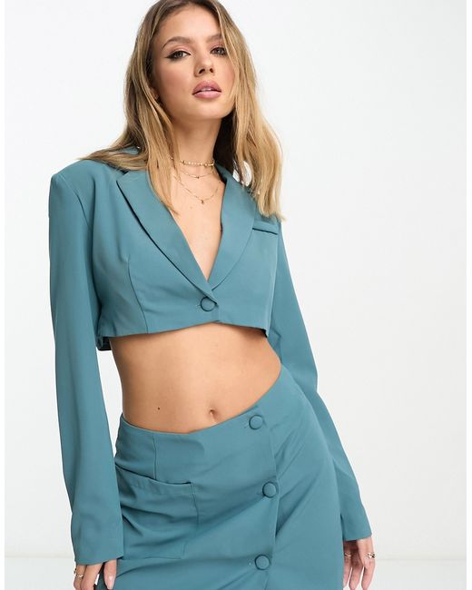 Lola May cropped blazer in teal part of a set-