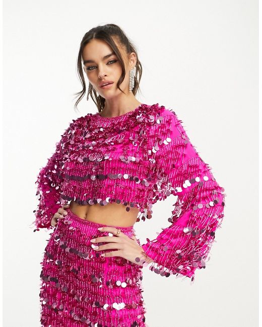 ASOS Edition paillette fringe sequin long sleeve top in