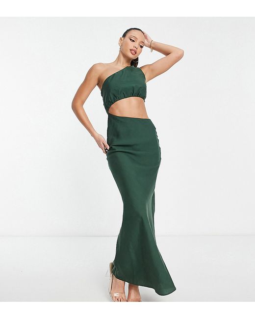 ASOS Tall DESIGN Tall one shoulder maxi dress in washed fabric with cut out waist dark