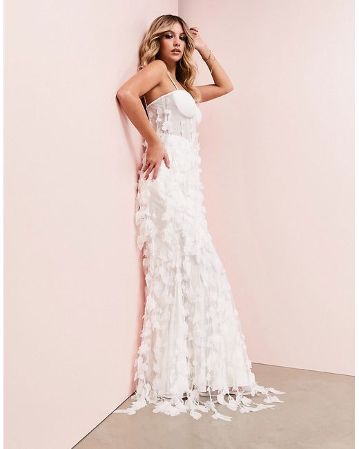 ASOS Luxe Wedding 3D fringe cupped fishtail maxi dress in