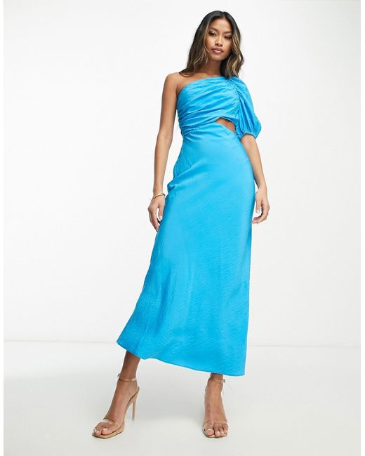Asos Design washed one shoulder maxi dress with cut out side waist detail in turquoise-